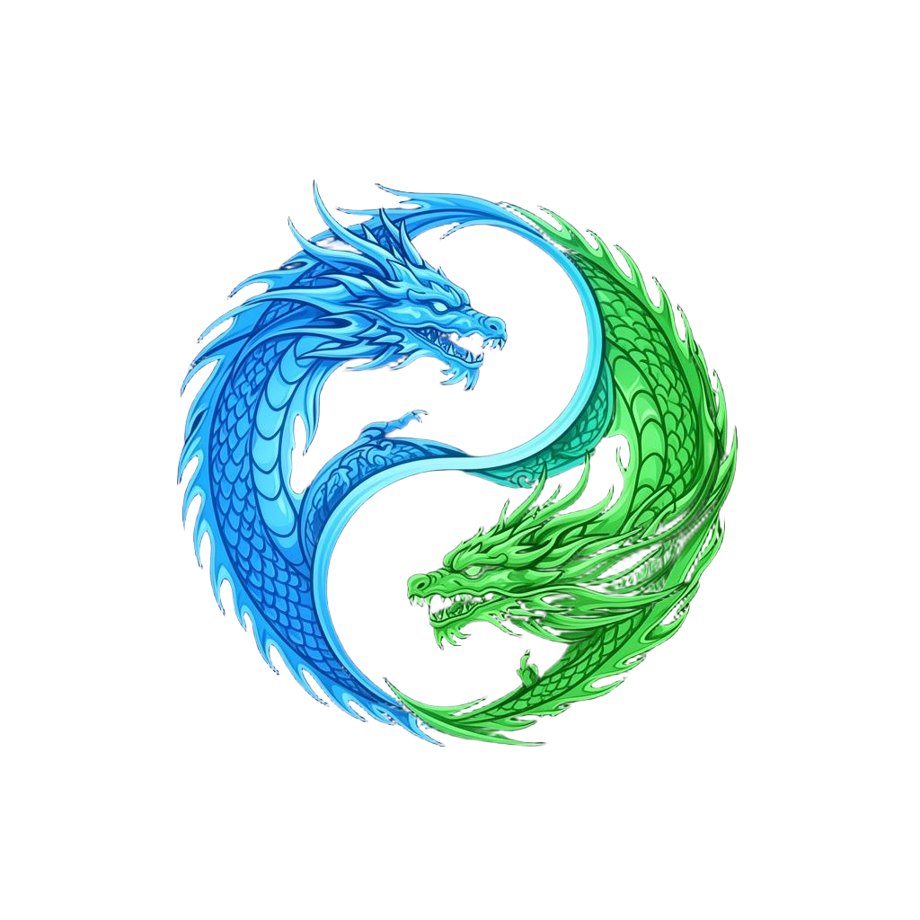 Blauer und grüner Drache in Yin-Yang-Form